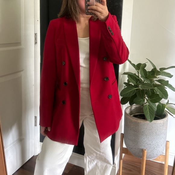 Zara Like New Double Breasted Blazer Jacket in Deep Red. Size S - Picture 4 of 14